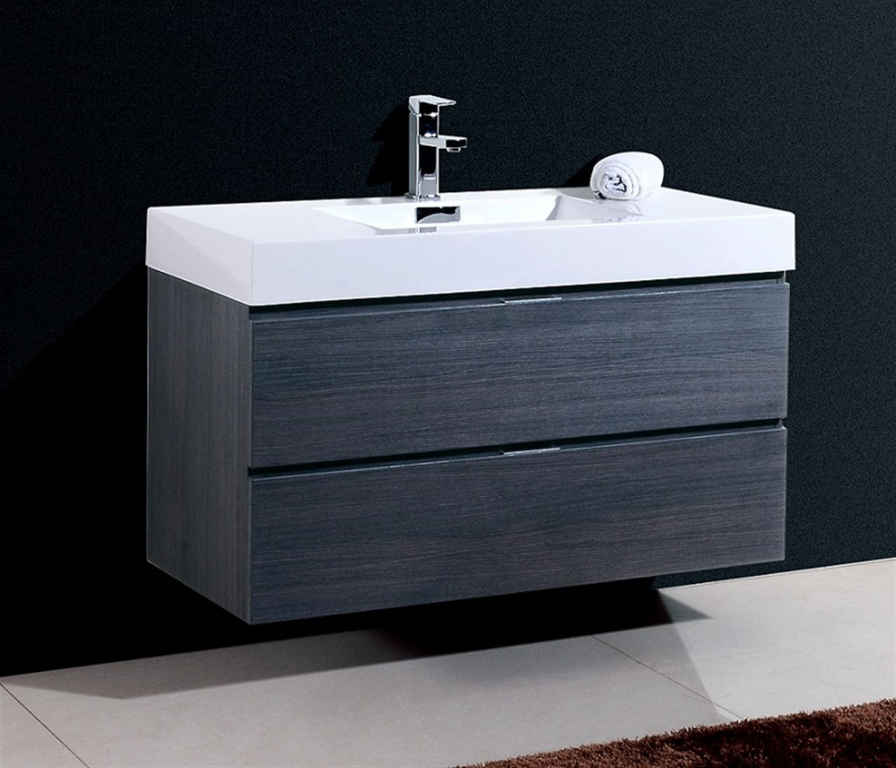 Bliss 40" Gray Oak Wall Mount Modern Bathroom Vanity