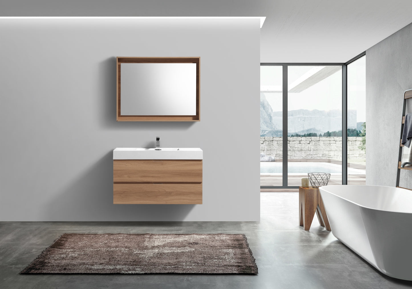 Bliss 40" Honey Oak Wall Mount Modern Bathroom Vanity
