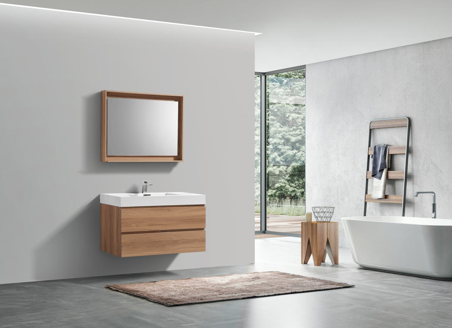 Bliss 40" Honey Oak Wall Mount Modern Bathroom Vanity