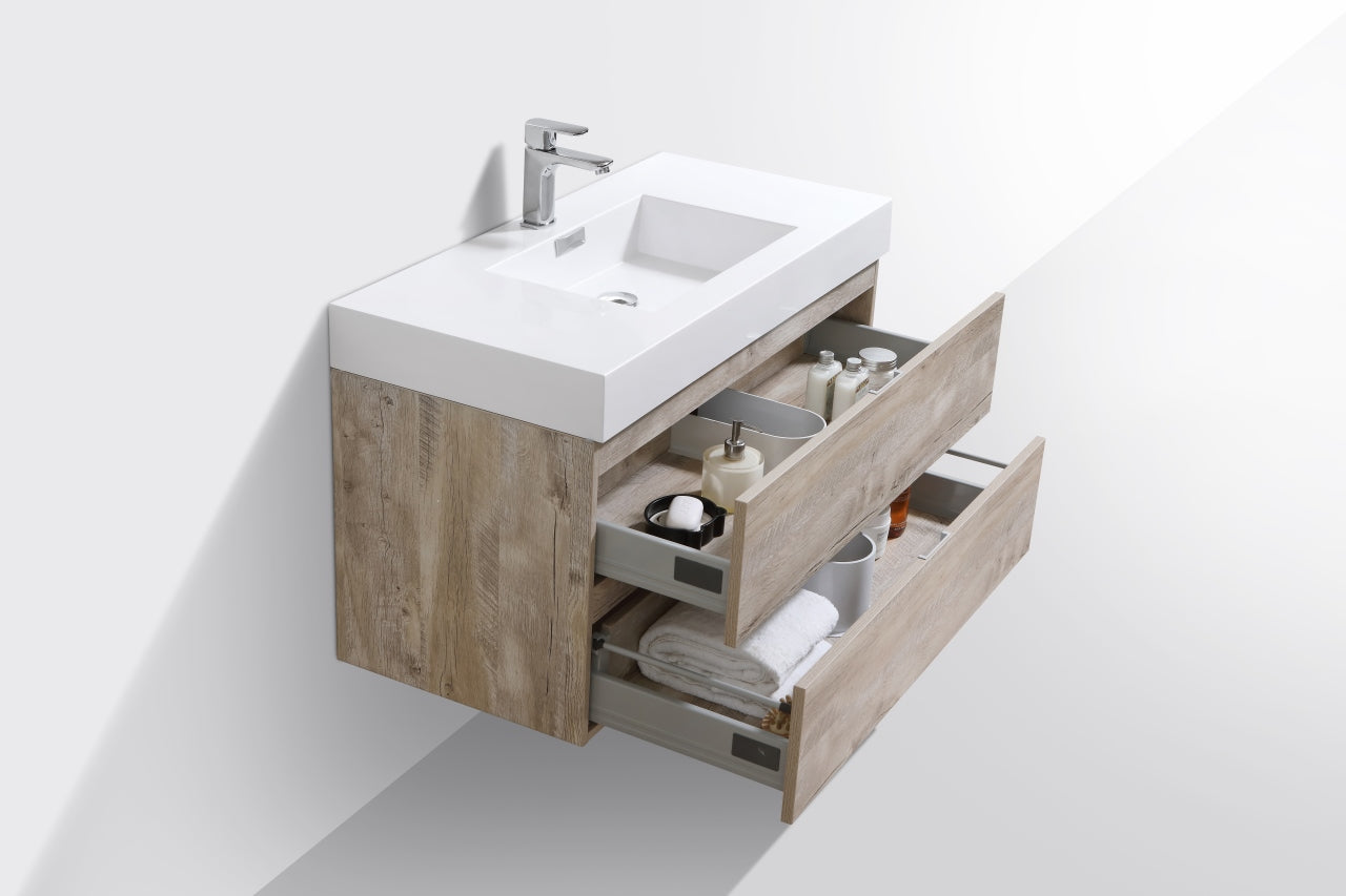 Bliss 40" Nature Wood Wall Mount Modern Bathroom Vanity