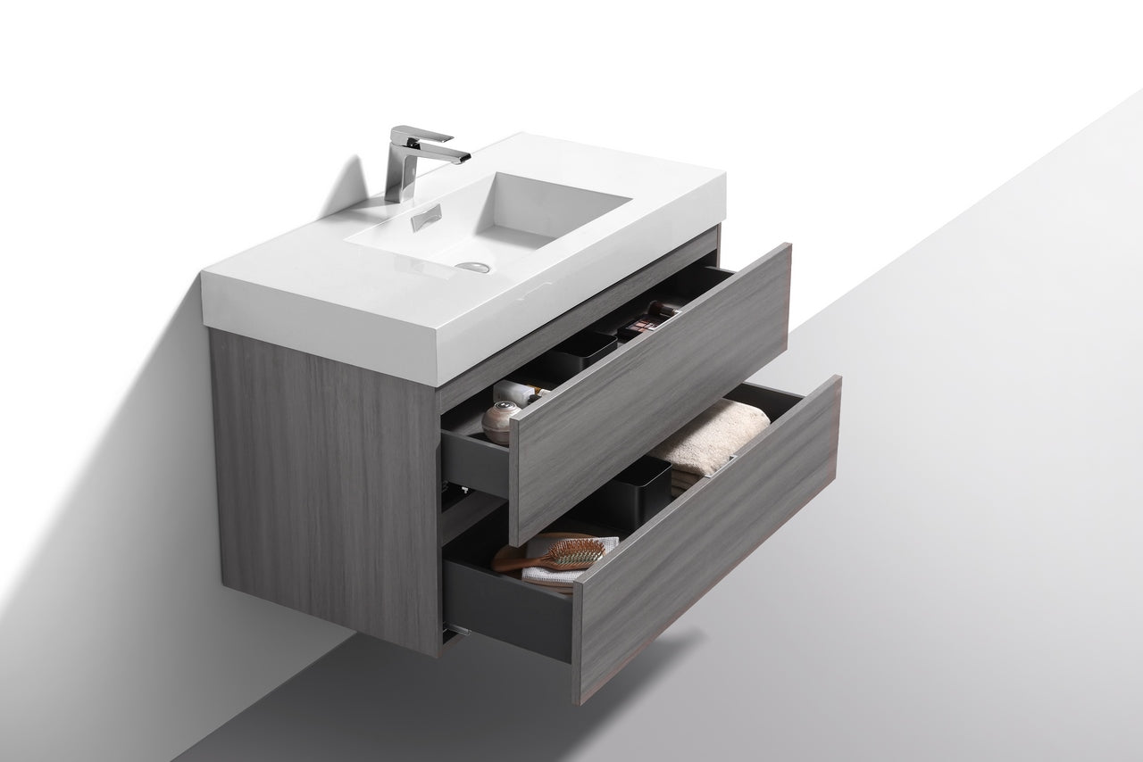 Bliss 40" Vulcan Ash Grey Wall Mount Modern BathroomVanity