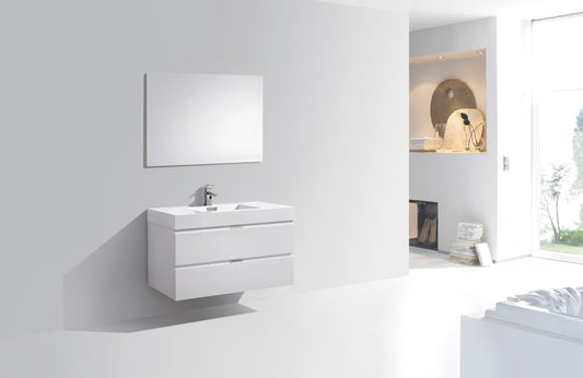 Bliss 40" High Gloss White Wall Mount Modern Bathroom Vanity