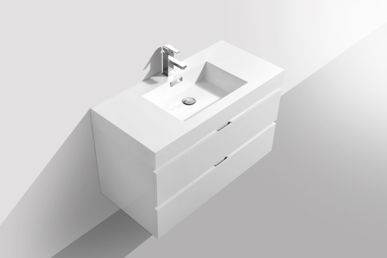 Bliss 40" High Gloss White Wall Mount Modern Bathroom Vanity