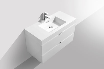 Bliss 40" High Gloss White Wall Mount Modern Bathroom Vanity