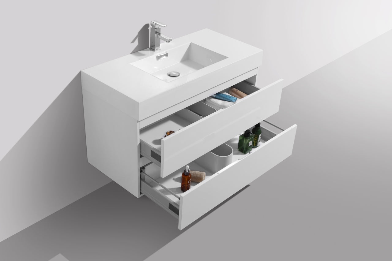 Bliss 40" High Gloss White Wall Mount Modern Bathroom Vanity