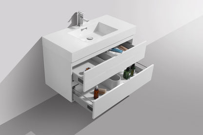 Bliss 40" High Gloss White Wall Mount Modern Bathroom Vanity