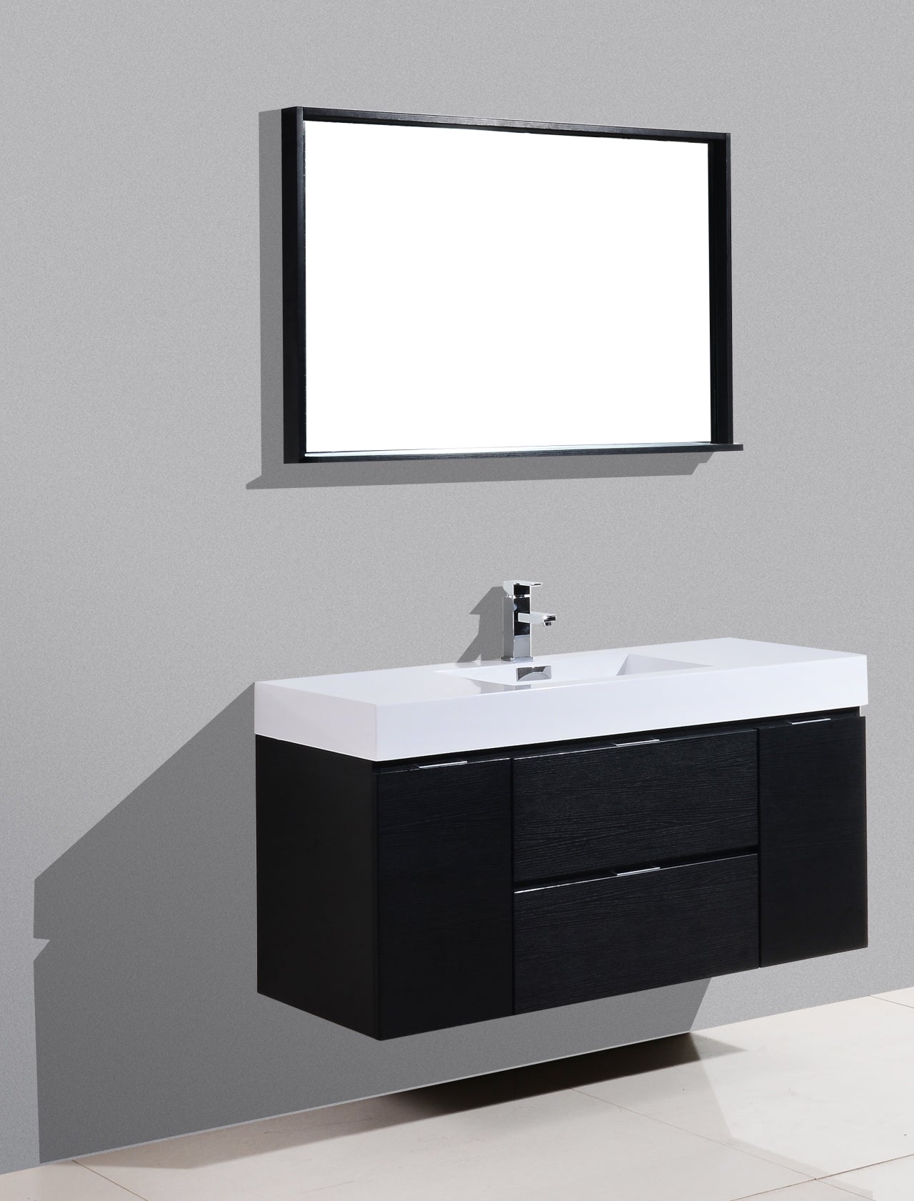 Bliss 48" Black Wall Mount  Single Sink Modern Bathroom Vanity