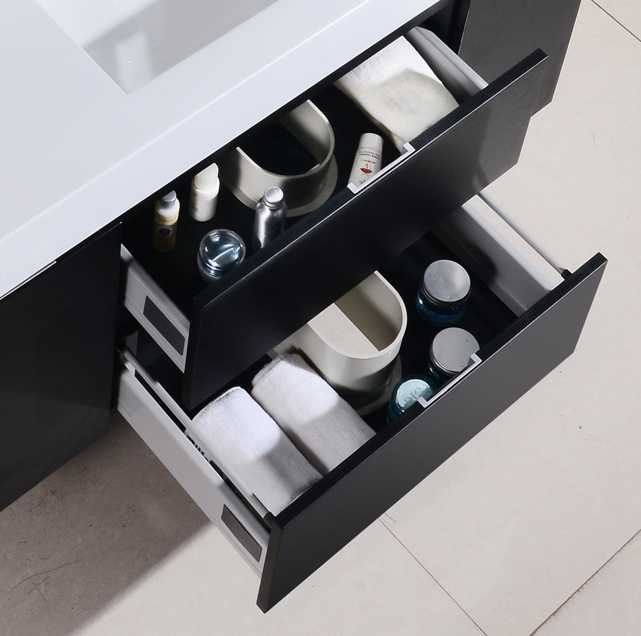 Bliss 48" Black Wall Mount  Single Sink Modern Bathroom Vanity