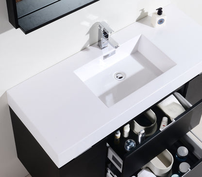 Bliss 48" Black Wall Mount  Single Sink Modern Bathroom Vanity