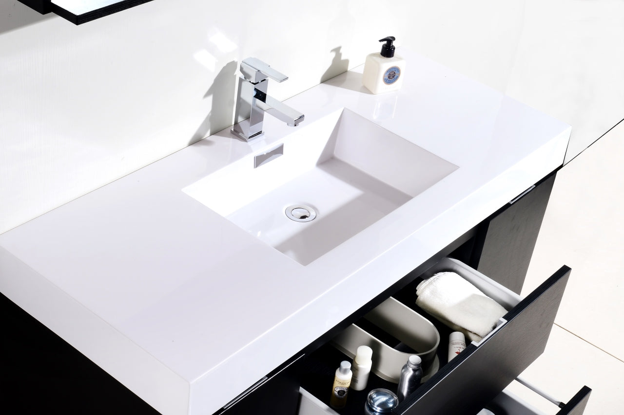 Bliss 48" Black Wall Mount  Single Sink Modern Bathroom Vanity
