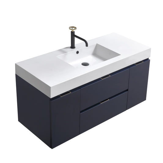 Bliss 48" Navy Blue Wall Mount  Single Sink Modern Bathroom Vanity