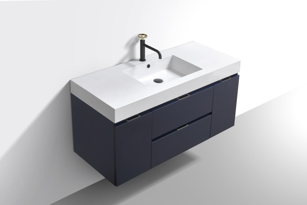 Bliss 48" Navy Blue Wall Mount  Single Sink Modern Bathroom Vanity