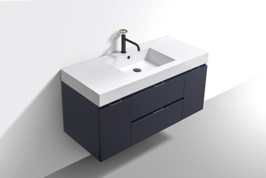 Bliss 48" Navy Blue Wall Mount  Single Sink Modern Bathroom Vanity