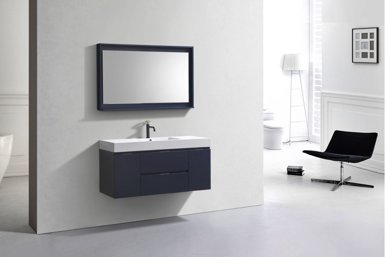 Bliss 48" Navy Blue Wall Mount  Single Sink Modern Bathroom Vanity