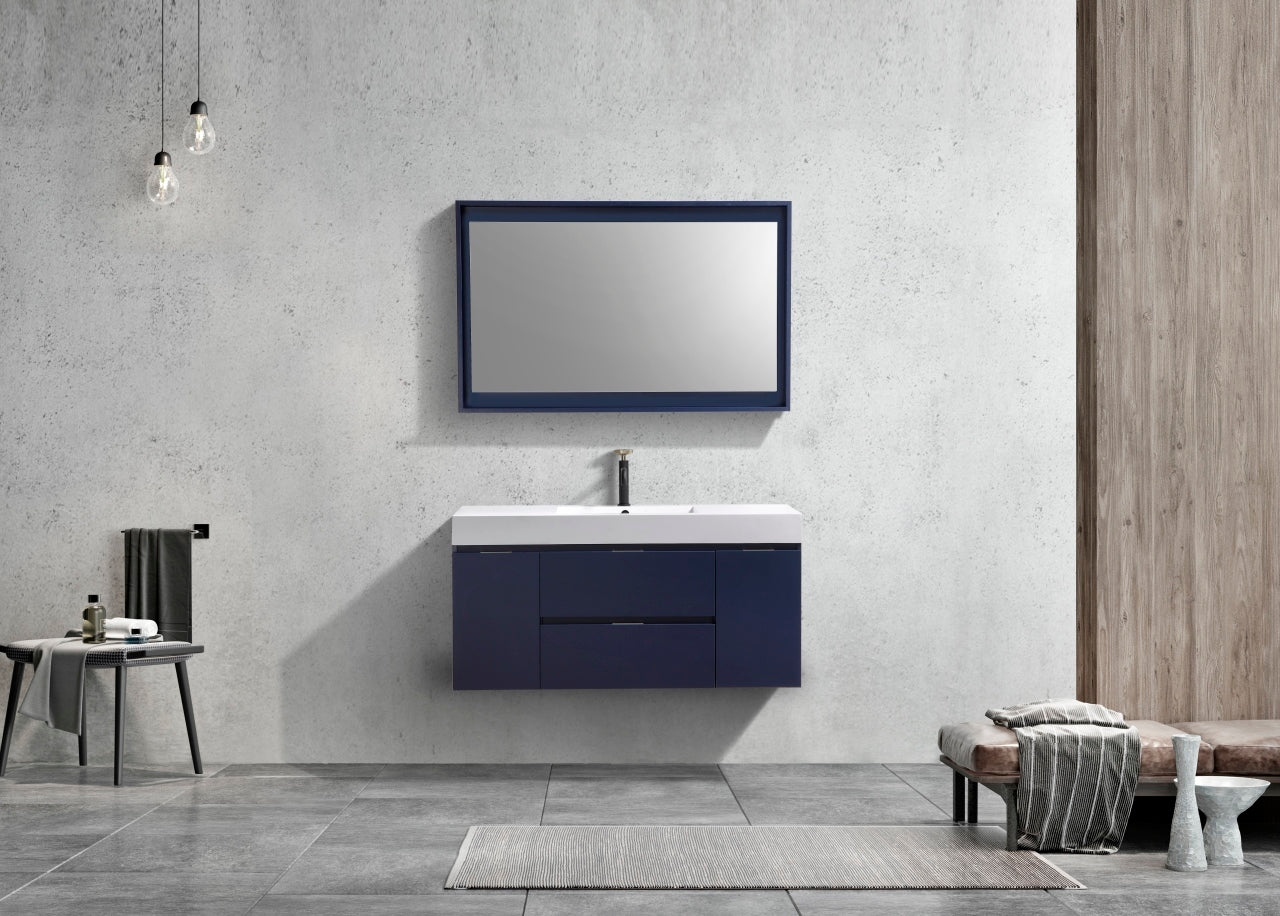 Bliss 48" Navy Blue Wall Mount  Single Sink Modern Bathroom Vanity