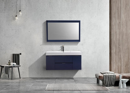 Bliss 48" Navy Blue Wall Mount  Single Sink Modern Bathroom Vanity