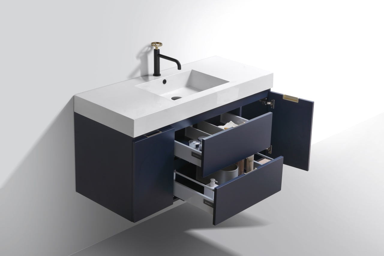 Bliss 48" Navy Blue Wall Mount  Single Sink Modern Bathroom Vanity