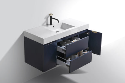Bliss 48" Navy Blue Wall Mount  Single Sink Modern Bathroom Vanity