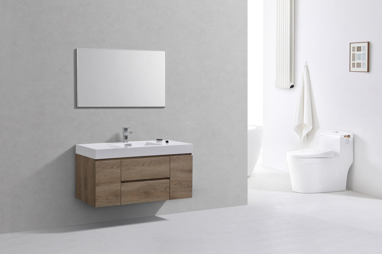 Bliss 48" Butternut Wood Wall Mount  Single Sink Modern Bathroom Vanity