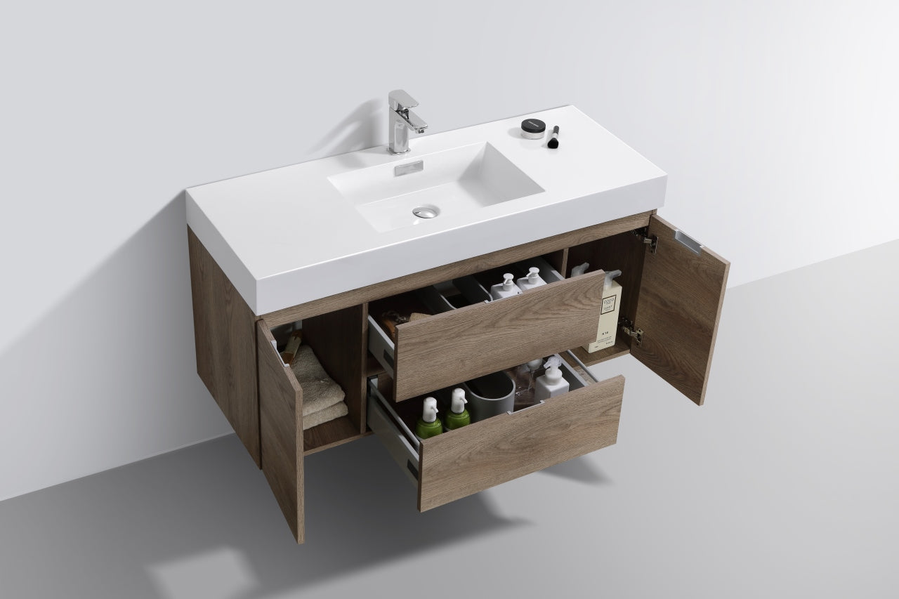 Bliss 48" Butternut Wood Wall Mount  Single Sink Modern Bathroom Vanity