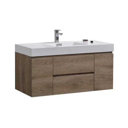 Bliss 48" Butternut Wood Wall Mount  Single Sink Modern Bathroom Vanity