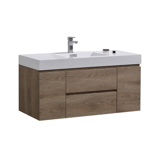 Bliss 48" Butternut Wood Wall Mount  Single Sink Modern Bathroom Vanity