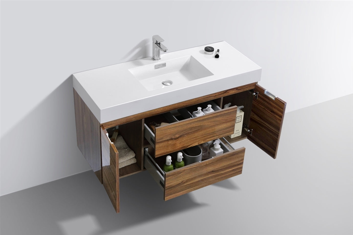 Bliss 48" Danish Teak Wall Mount  Single Sink Modern Bathroom Vanity