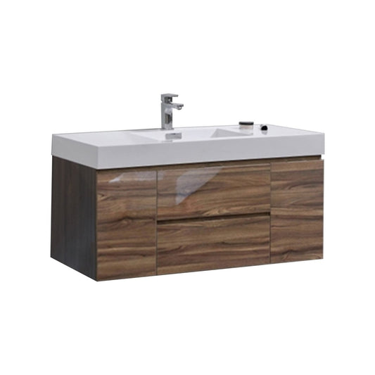 Bliss 48" Danish Teak Wall Mount  Single Sink Modern Bathroom Vanity