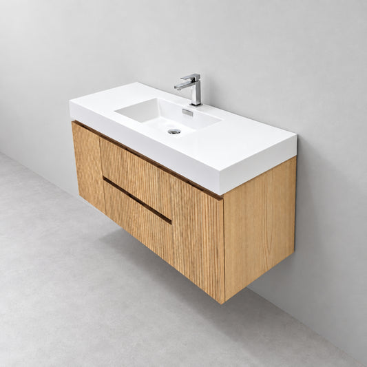 Bliss 48" Fluted Oakwood Single Sink Wall Mount Vanity - ETA Mid of Oct