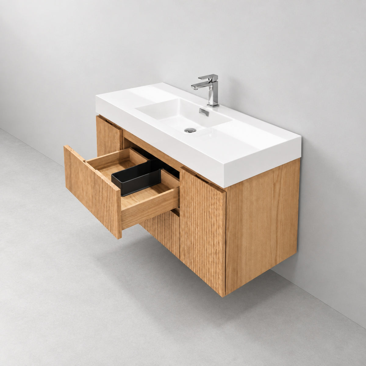 Bliss 48" Fluted Oakwood Single Sink Wall Mount Vanity - ETA Mid of Oct