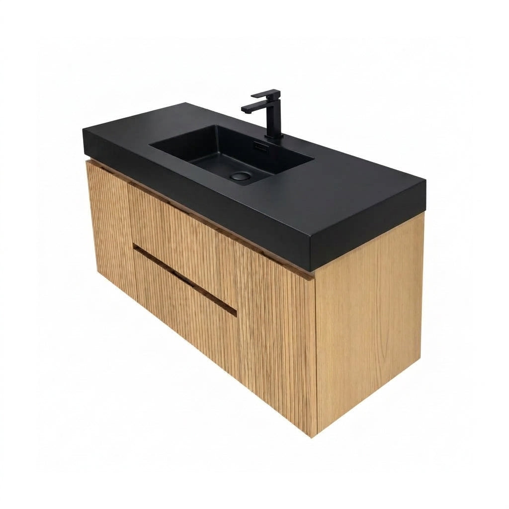 Bliss 48" Fluted Oakwood Single Sink Wall Mount Vanity - ETA Mid of Oct
