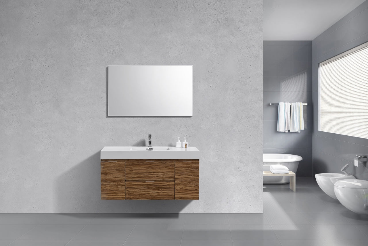 Bliss 48" High Glossy Chestnut Wood Wall Mount  Single Sink Modern Bathroom Vanity