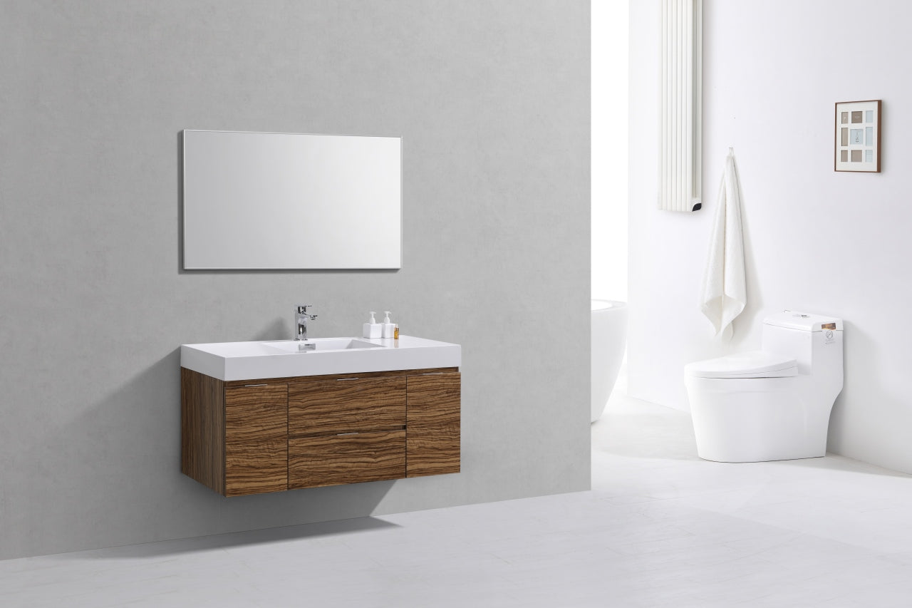 Bliss 48" High Glossy Chestnut Wood Wall Mount  Single Sink Modern Bathroom Vanity