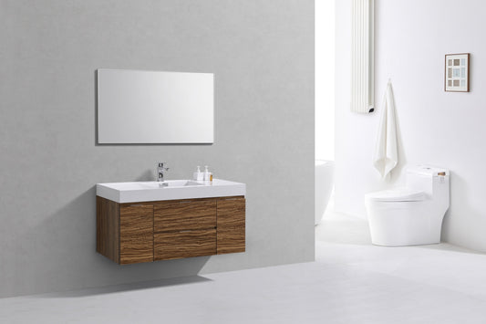 Bliss 48" High Glossy Chestnut Wood Wall Mount  Single Sink Modern Bathroom Vanity