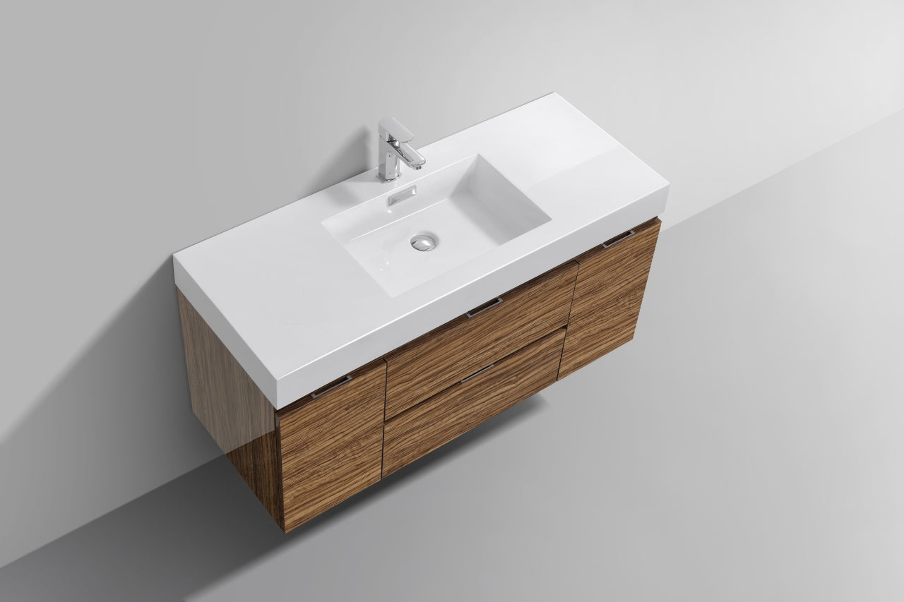 Bliss 48" High Glossy Chestnut Wood Wall Mount  Single Sink Modern Bathroom Vanity