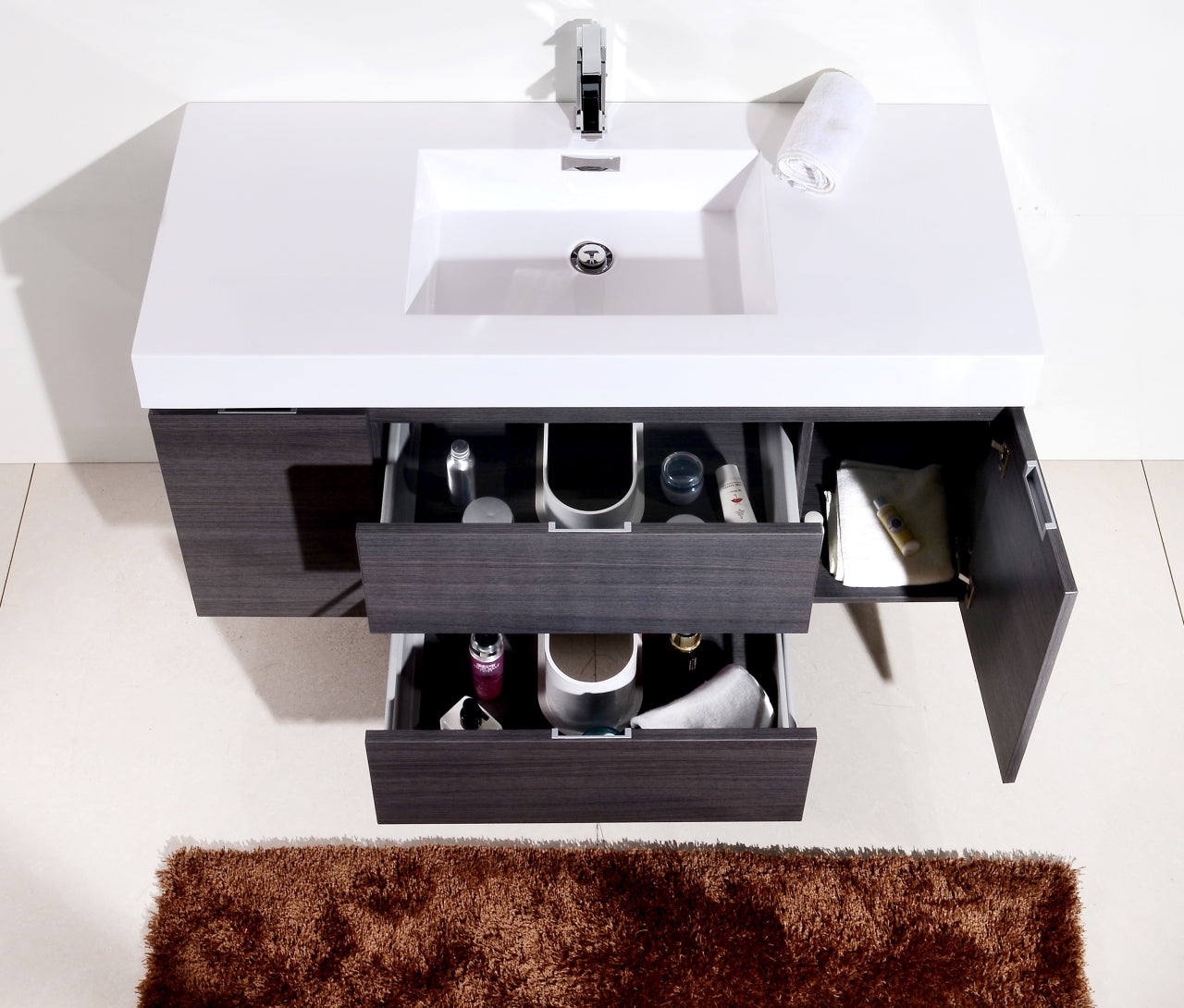 Bliss 48" Gray Oak Wall Mount  Single Sink Modern Bathroom Vanity
