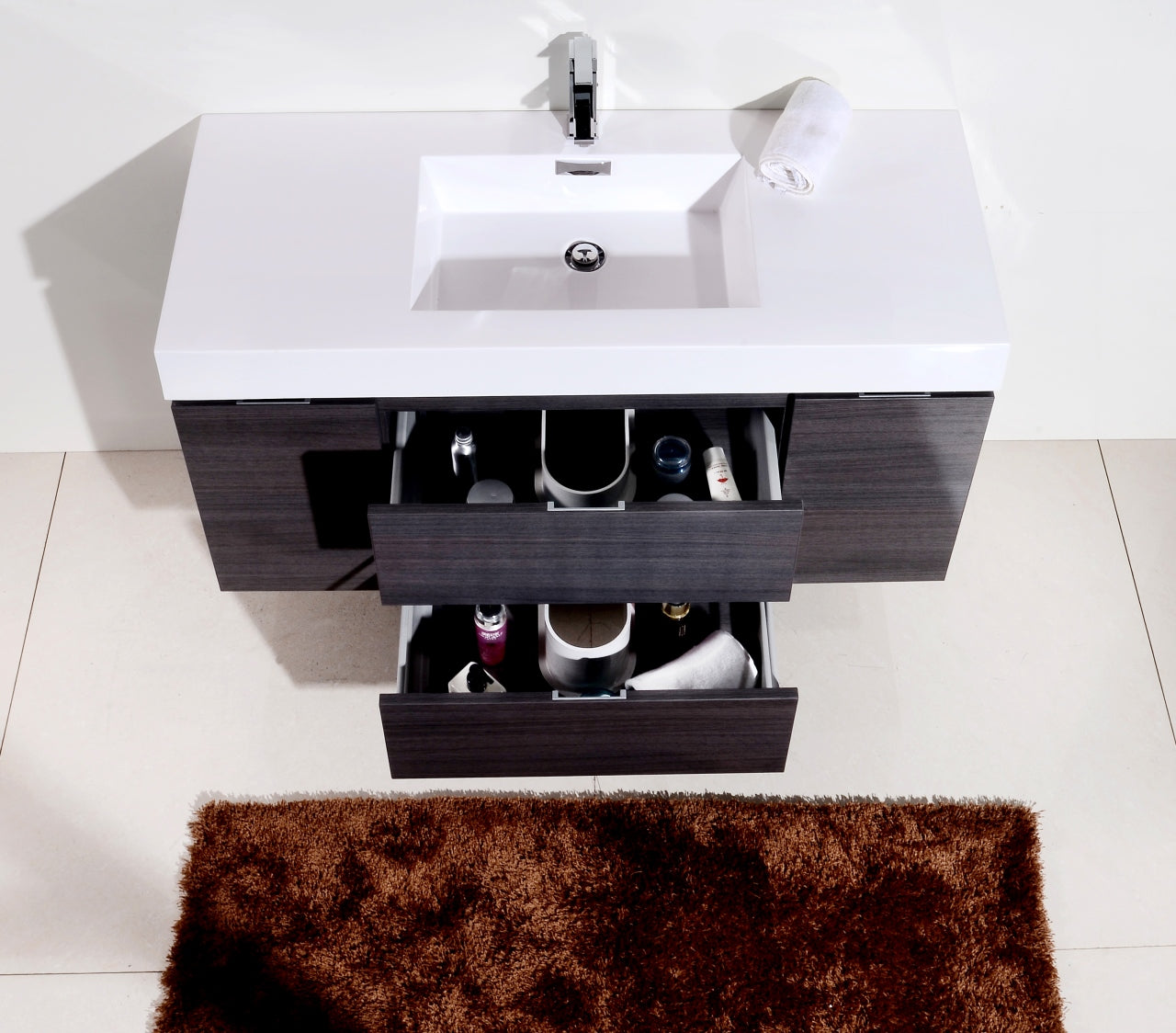 Bliss 48" Gray Oak Wall Mount  Single Sink Modern Bathroom Vanity