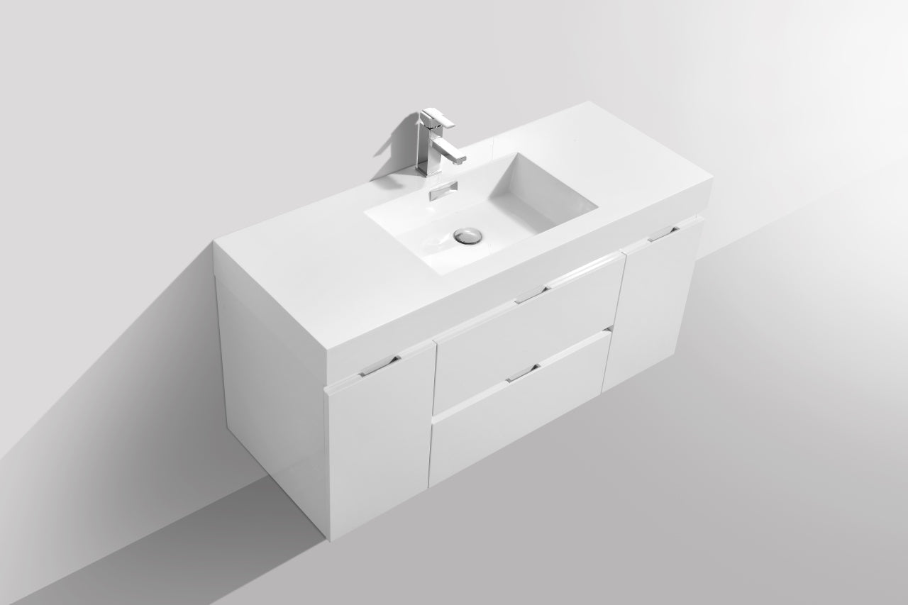 Bliss 48" High Gloss White Wall Mount Modern Bathroom Vanity
