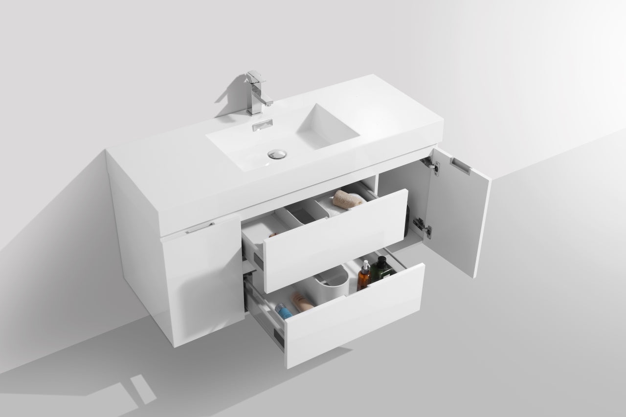 Bliss 48" High Gloss White Wall Mount Modern Bathroom Vanity