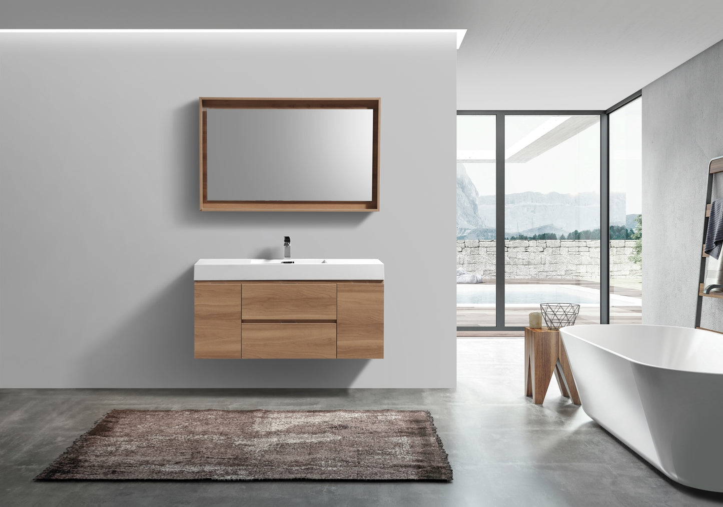 Bliss 48" Honey Oak Wall Mount  Single Sink Modern Bathroom Vanity