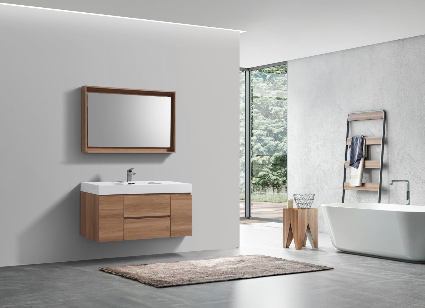 Bliss 48" Honey Oak Wall Mount  Single Sink Modern Bathroom Vanity
