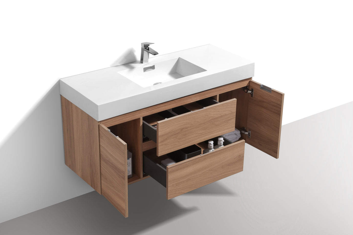 Bliss 48" Honey Oak Wall Mount  Single Sink Modern Bathroom Vanity