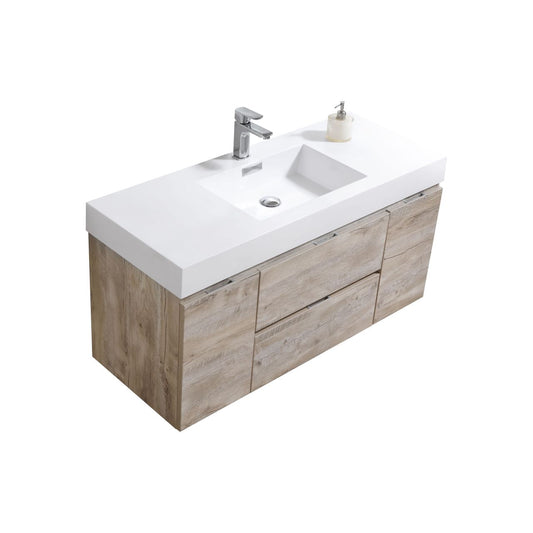 Bliss 48" Nature Wood Wall Mount  Single Sink Modern Bathroom Vanity