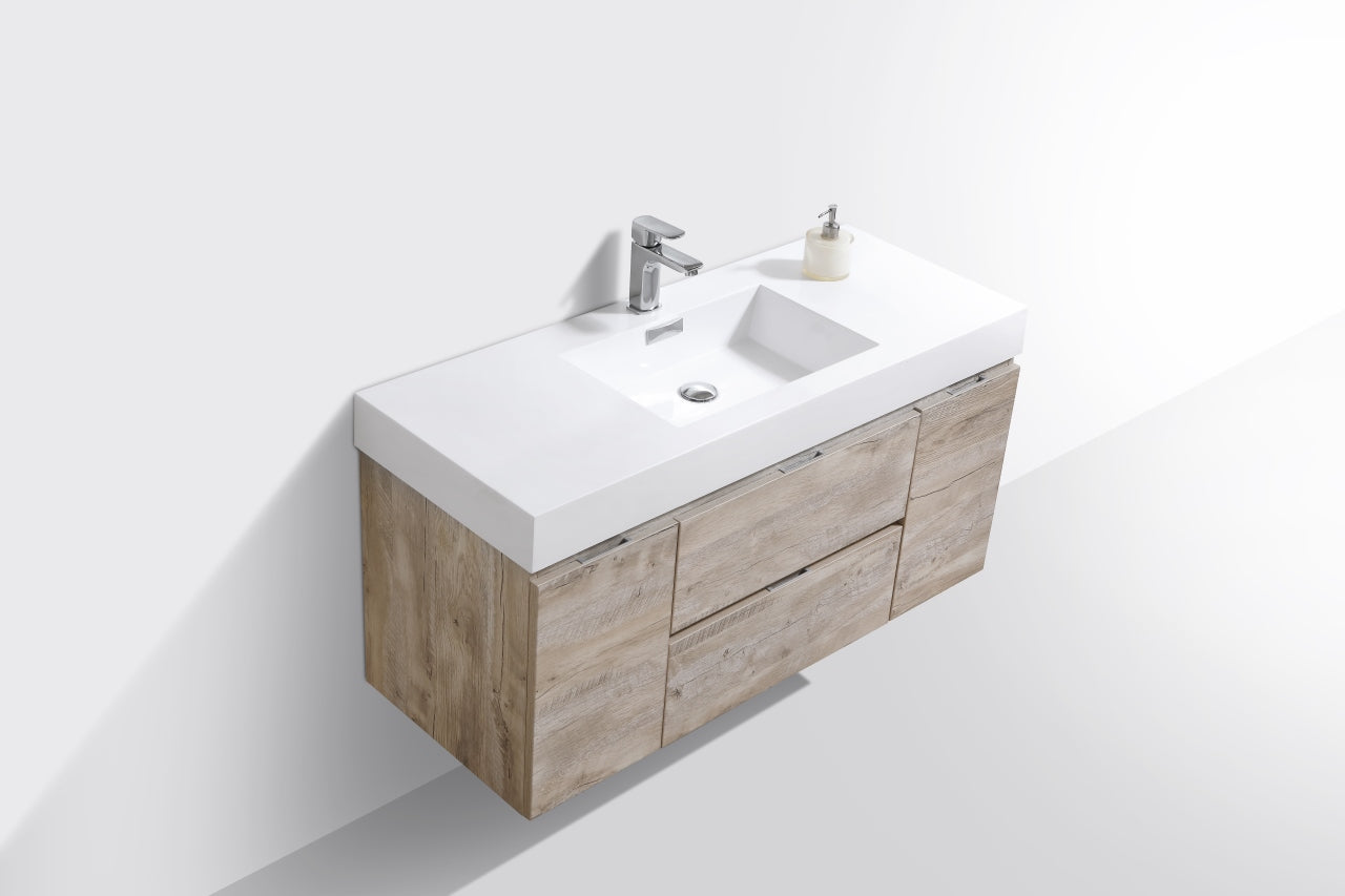 Bliss 48" Nature Wood Wall Mount  Single Sink Modern Bathroom Vanity