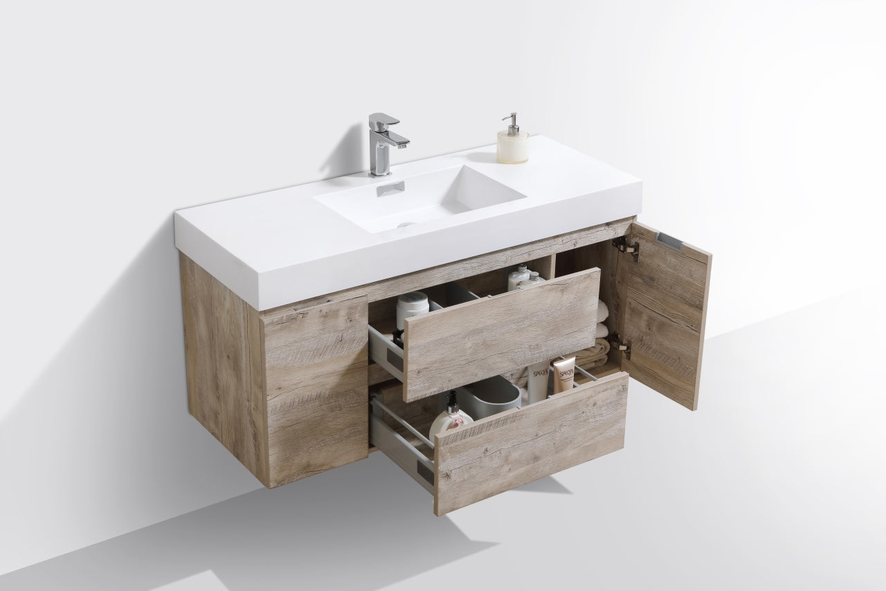Bliss 48" Nature Wood Wall Mount  Single Sink Modern Bathroom Vanity