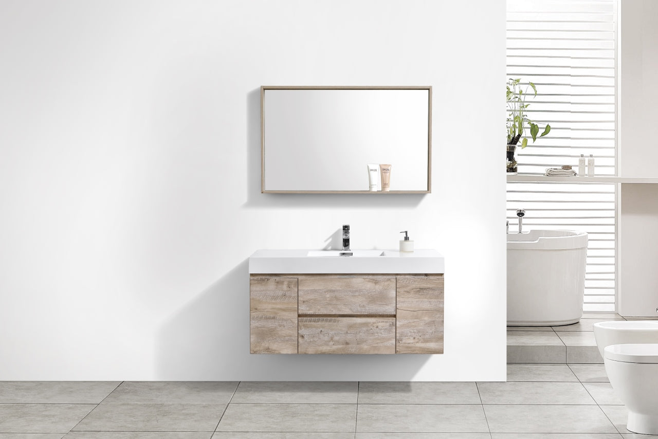 Bliss 48" Nature Wood Wall Mount  Single Sink Modern Bathroom Vanity