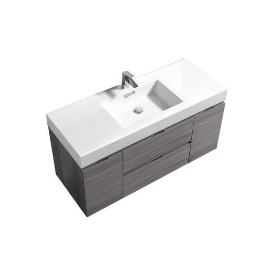 Bliss 48" Vulcan Ash Grey Wall Mount  Single Sink Modern Bathroom Vanity