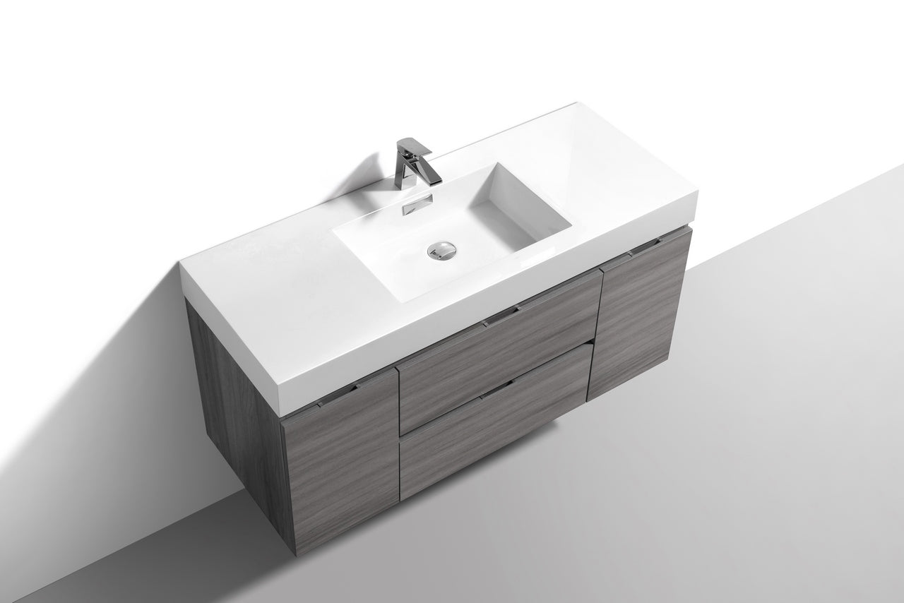 Bliss 48" Vulcan Ash Grey Wall Mount  Single Sink Modern Bathroom Vanity