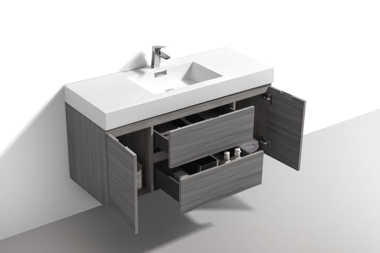 Bliss 48" Vulcan Ash Grey Wall Mount  Single Sink Modern Bathroom Vanity