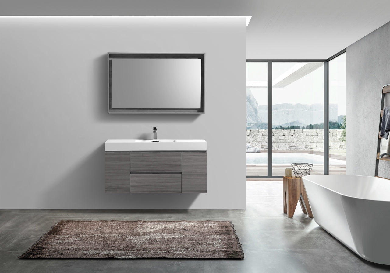 Bliss 48" Vulcan Ash Grey Wall Mount  Single Sink Modern Bathroom Vanity